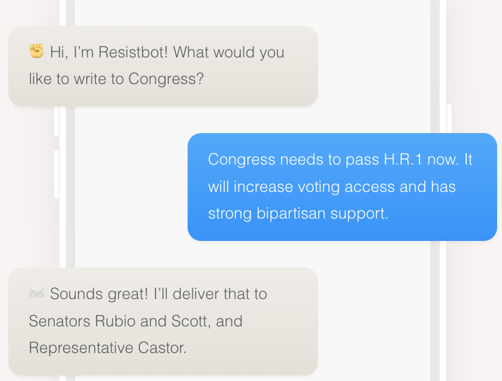 Text Resistbot to send letters to your government representatives.