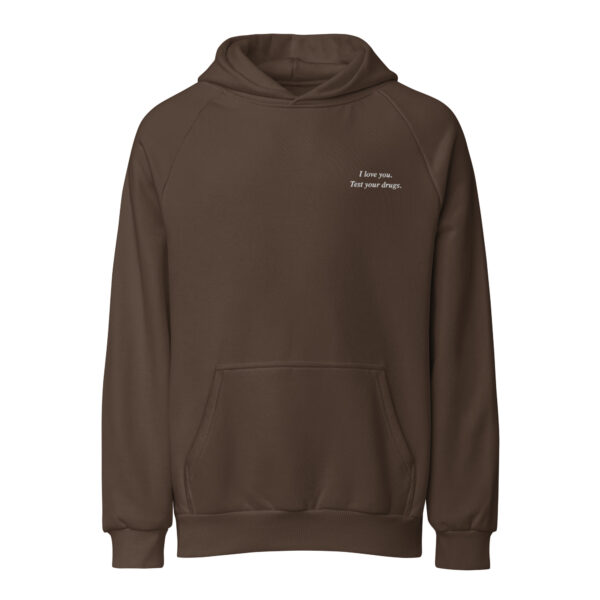 I Love You. Test Your Drugs. Embroidered Heavyweight Hoodie – Dark
